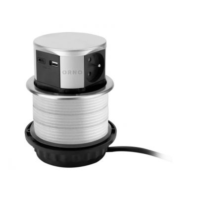 Gniazdo meblowe Ø10cm wysuwane z blatu z ładowarką USB i przewodem 1,5m 3x2P+Z (French) 2xUSB ORNO (OR-GM-9049/G)